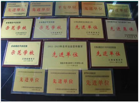 该校在平安校园建设领域获得的部分奖牌